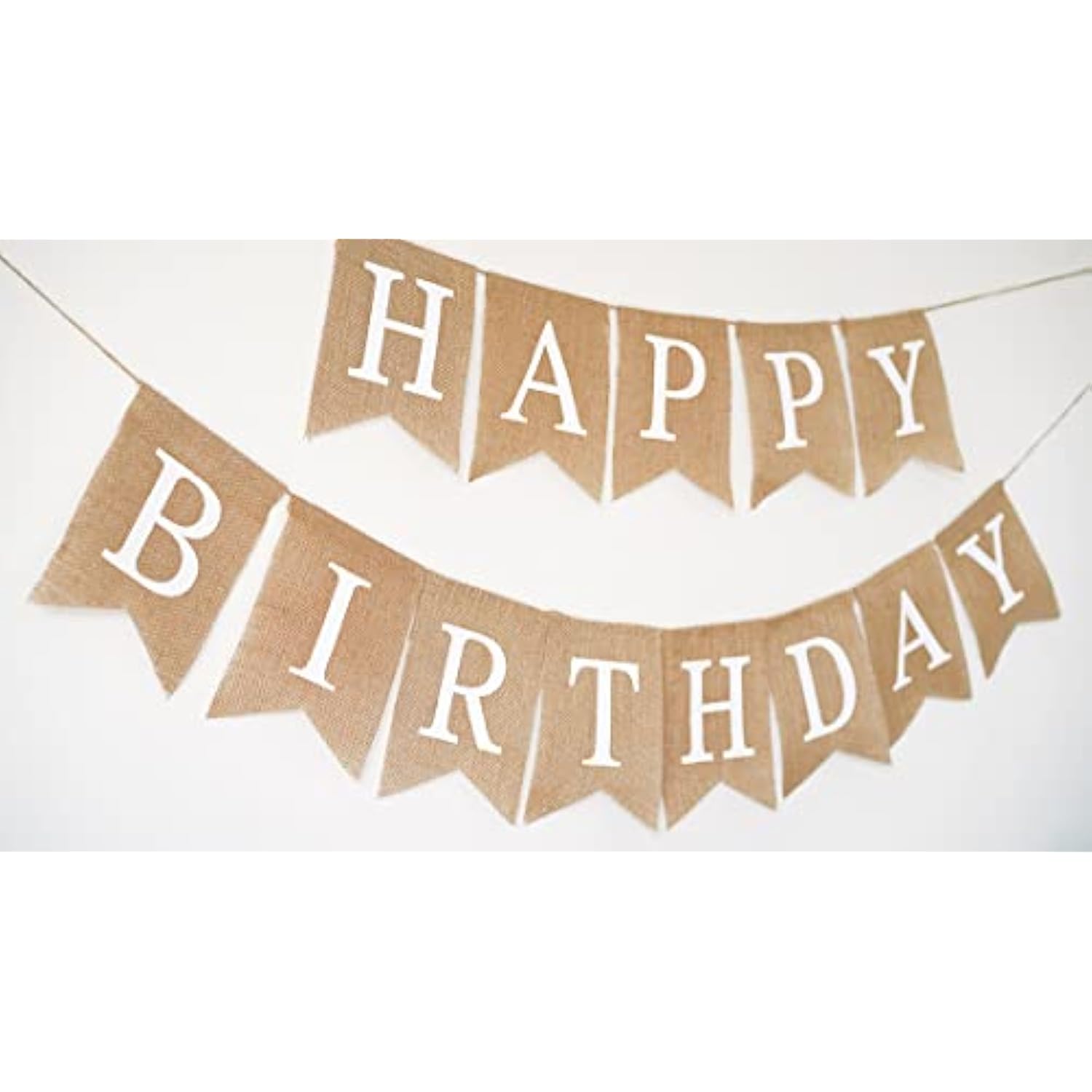 Pre-Strung Burlap Happy Birthday Banner for Rustic Birthday Party Decorations