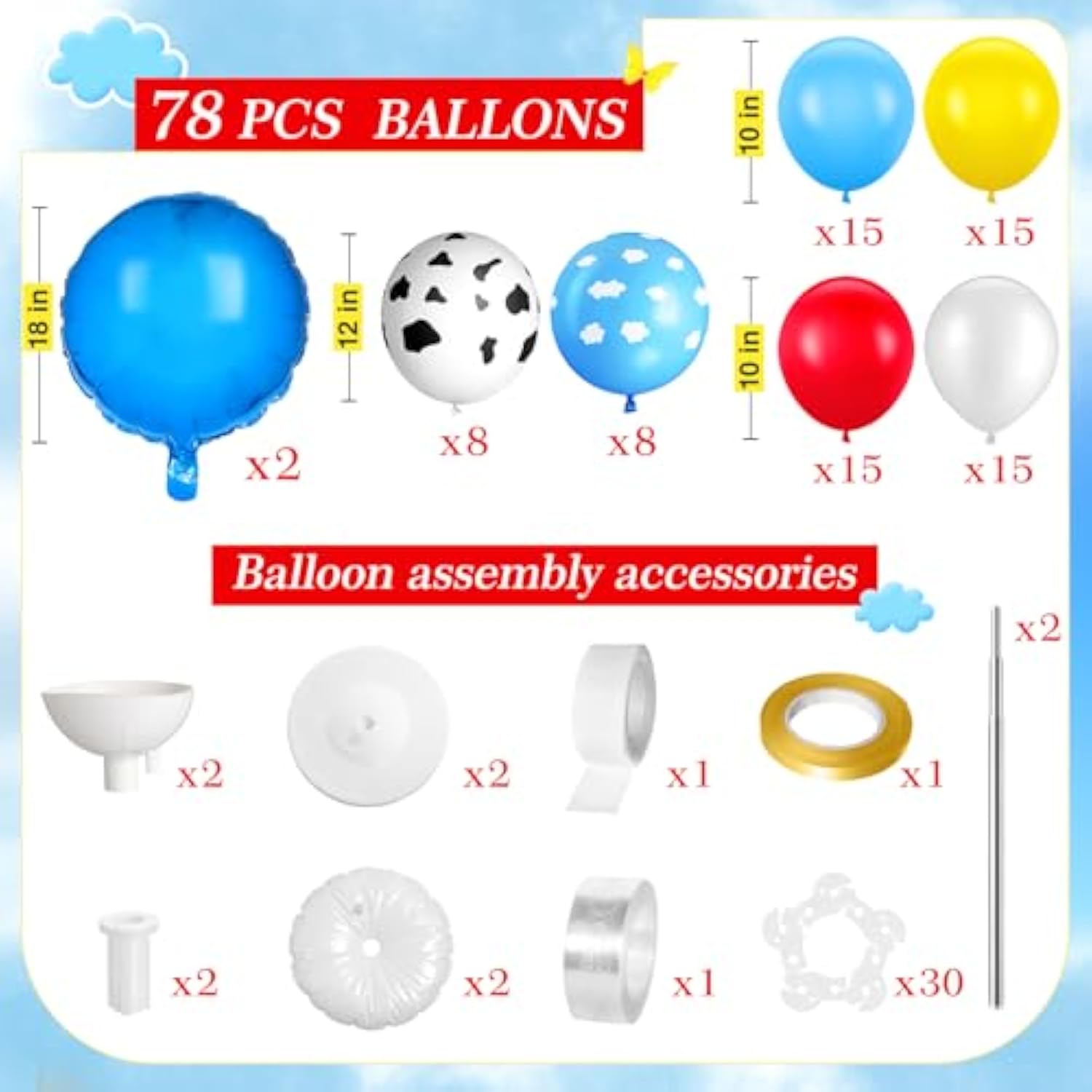 2 Sets Toys Inspired Balloon Column Stand Kit Cartoon Game Cow And Cloud Pattern Yellow Red Blue White Latex Ballloons For Inspired Party Themed Birthday Baby Shower Decorations