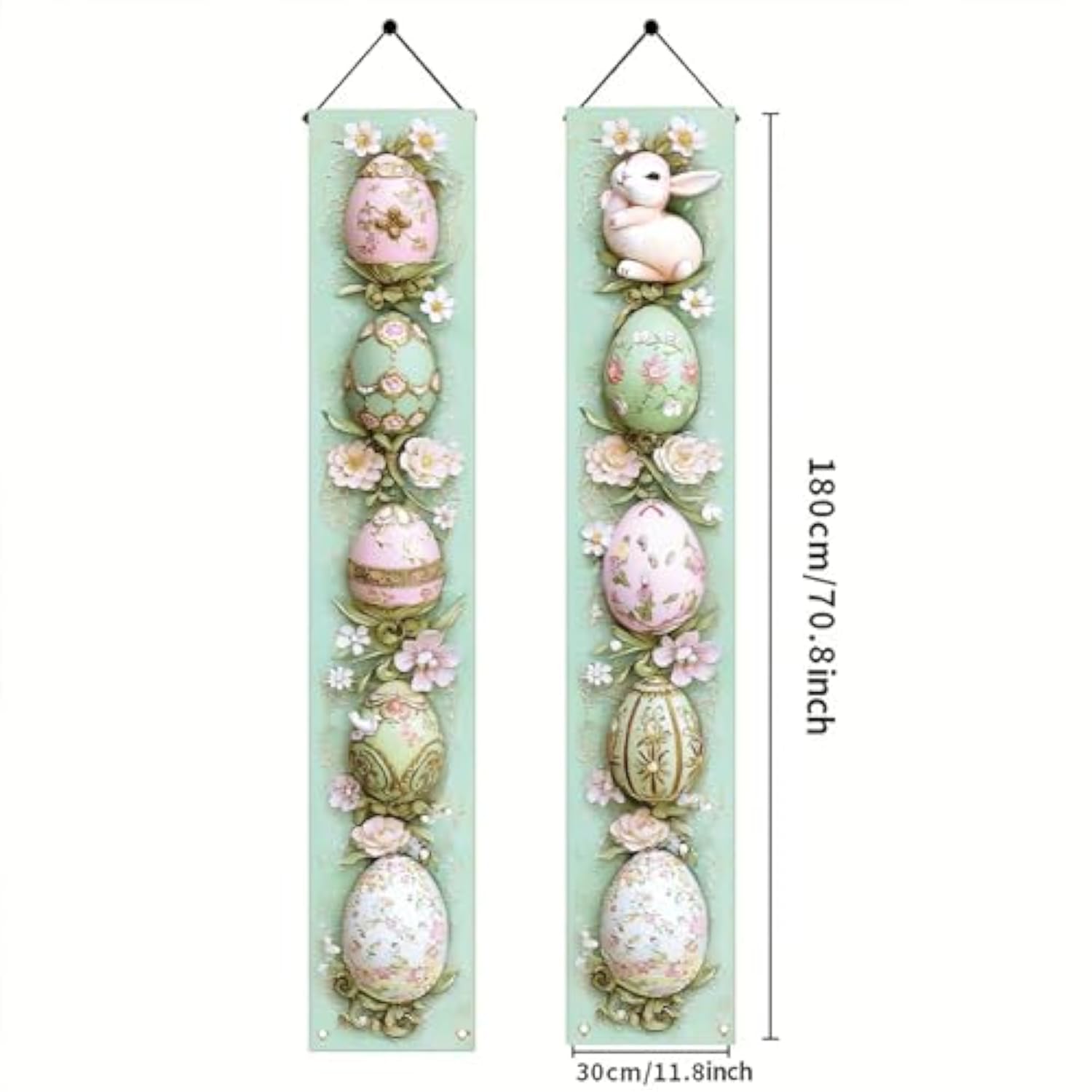 Welcome Easter Egg Porch Sign Banner 2Pcs Happy Easter Door Banner Decoration Bunny Easter Front Door Welcome Sign Hanging Banner For Spring Easter Party Supplies 78X12 Inch