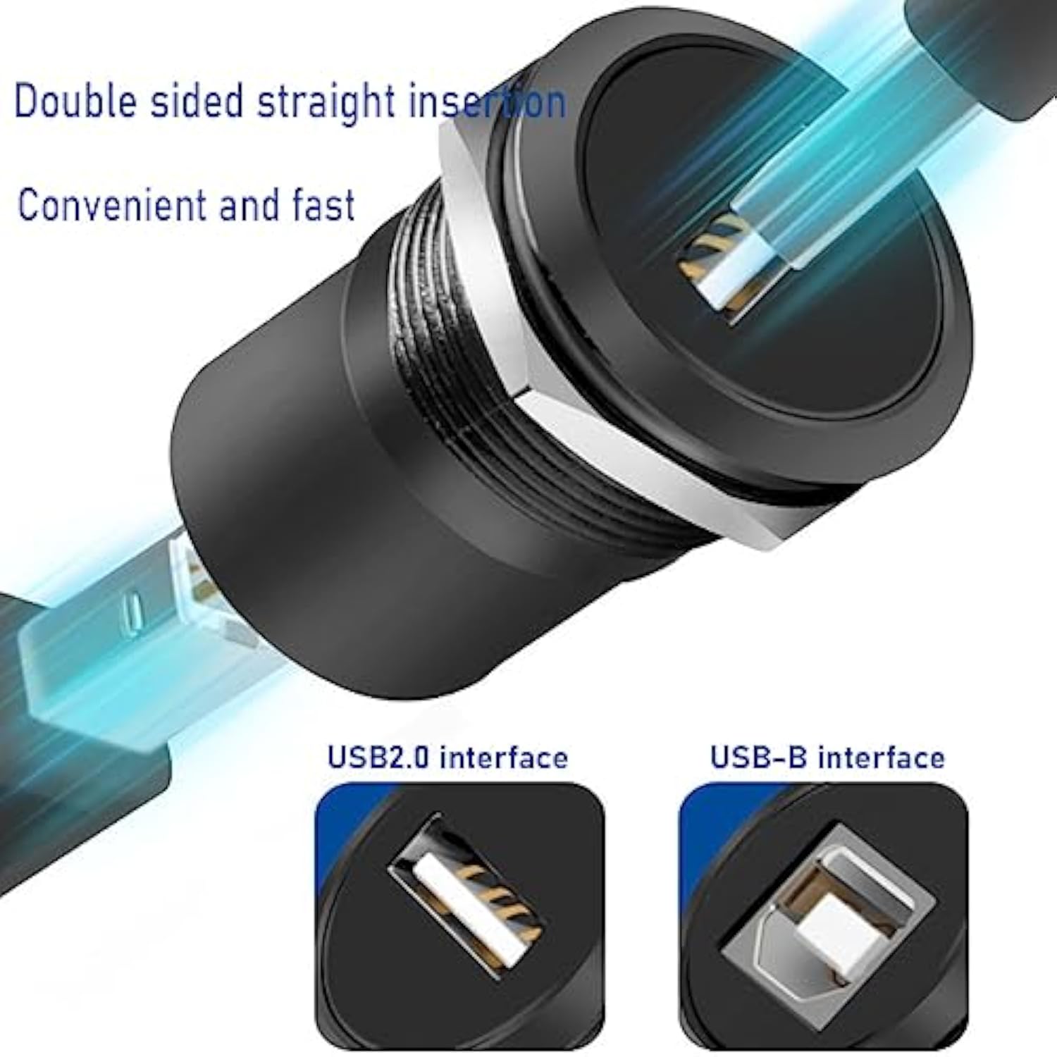 2Pcs Usb B To A Panel Mount Connector, Usb 2.0 Female Data Connector Solderles