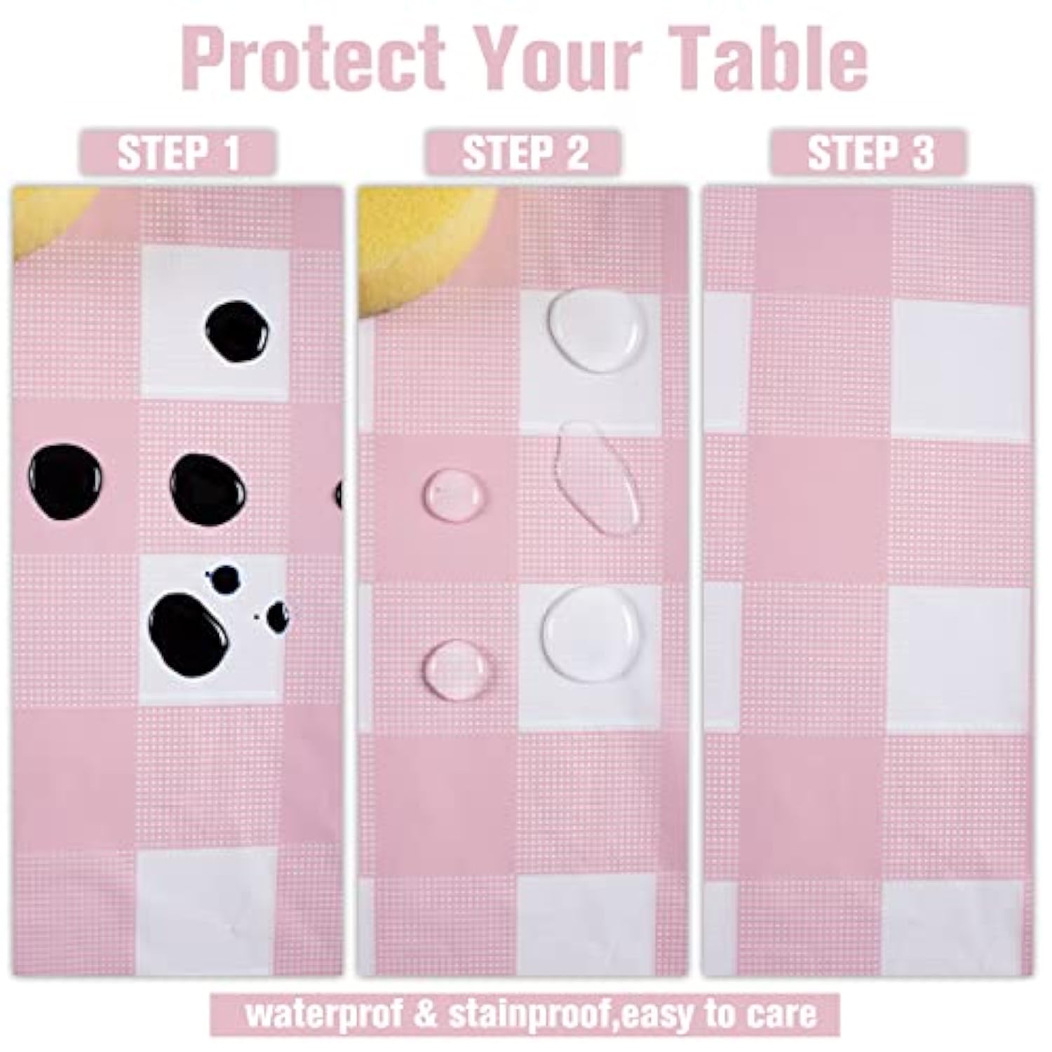 3 Packs Pink Gingham Tablecloths – Disposable Plastic  Table Covers,  for Birthday Parties