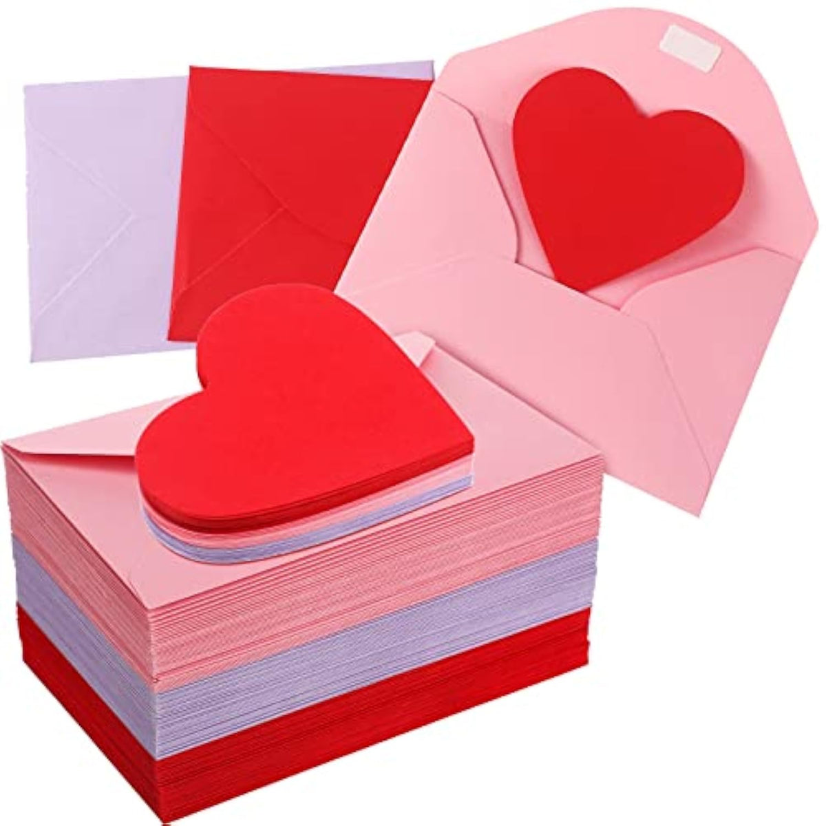 108 Sets Valentine'S Day Envelopes With Heart Shaped Cards 4 X 6 Inch Red Pink And Purple Valentine'S Day Envelopes Blank Heart Greeting Cards For Anniversary Business Exchange