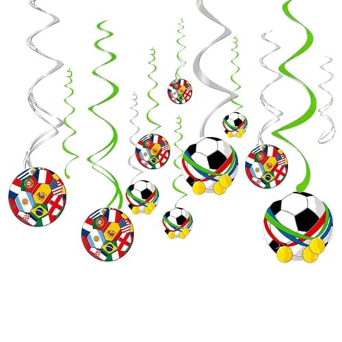 44CT Soccer Hanging Swirl for Soccer Party Supplies, Soccer Flag Hanging Swirls Theme Birthday Party Decorations