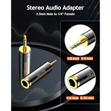 1/4'' To 3.5 Mm Stereo Pure Copper Headphone Adapter, 3.5 Mm(1/8'') Plug Male To 6.35 Mm (1/4'') Jack Female Stereo Adapter For Headphone, Amp Adapter, Black 2-Pack