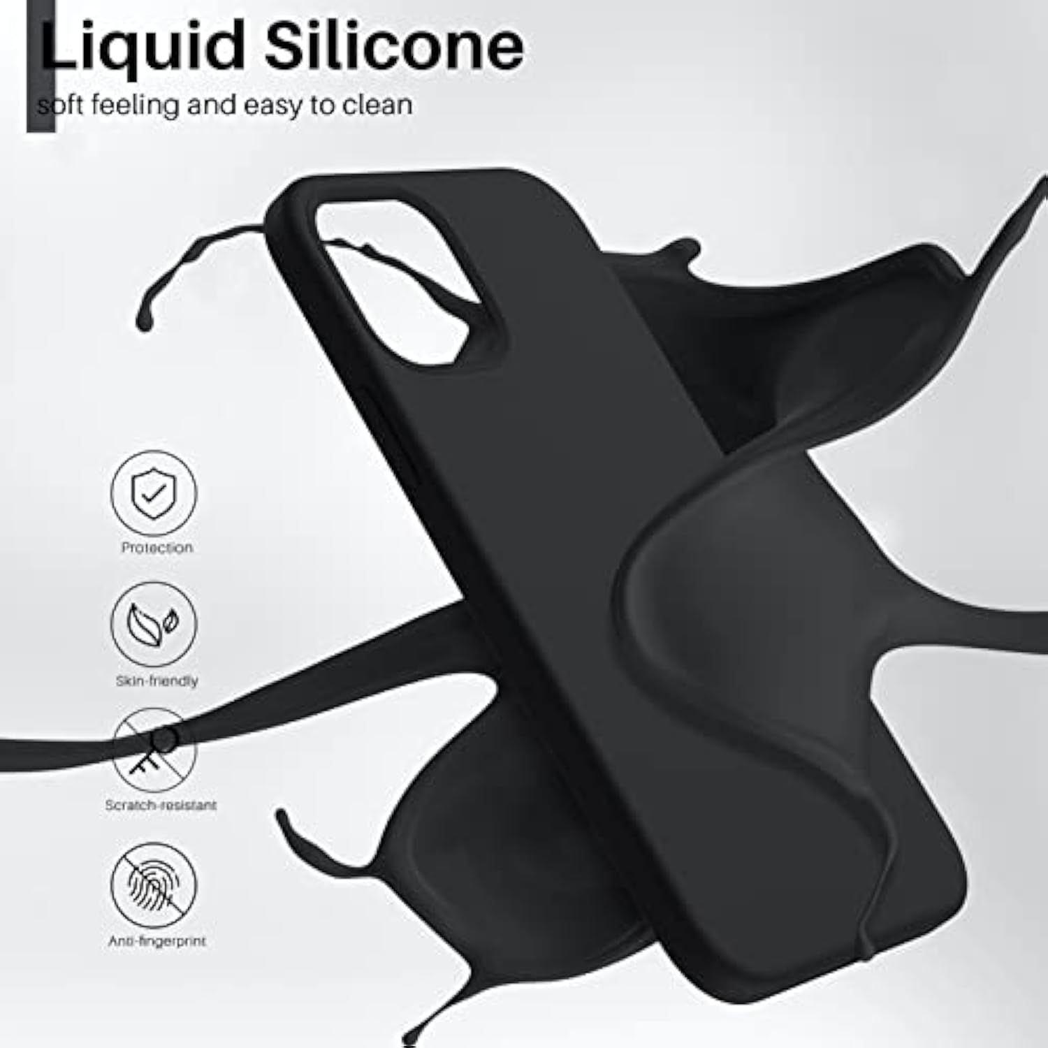 Compatible With 12 Mini Case, Slim Liquid Silicone 3 Layers Full Covered Soft Gel Rubber With Microfiber Case Cover 5.4 Inch-Black