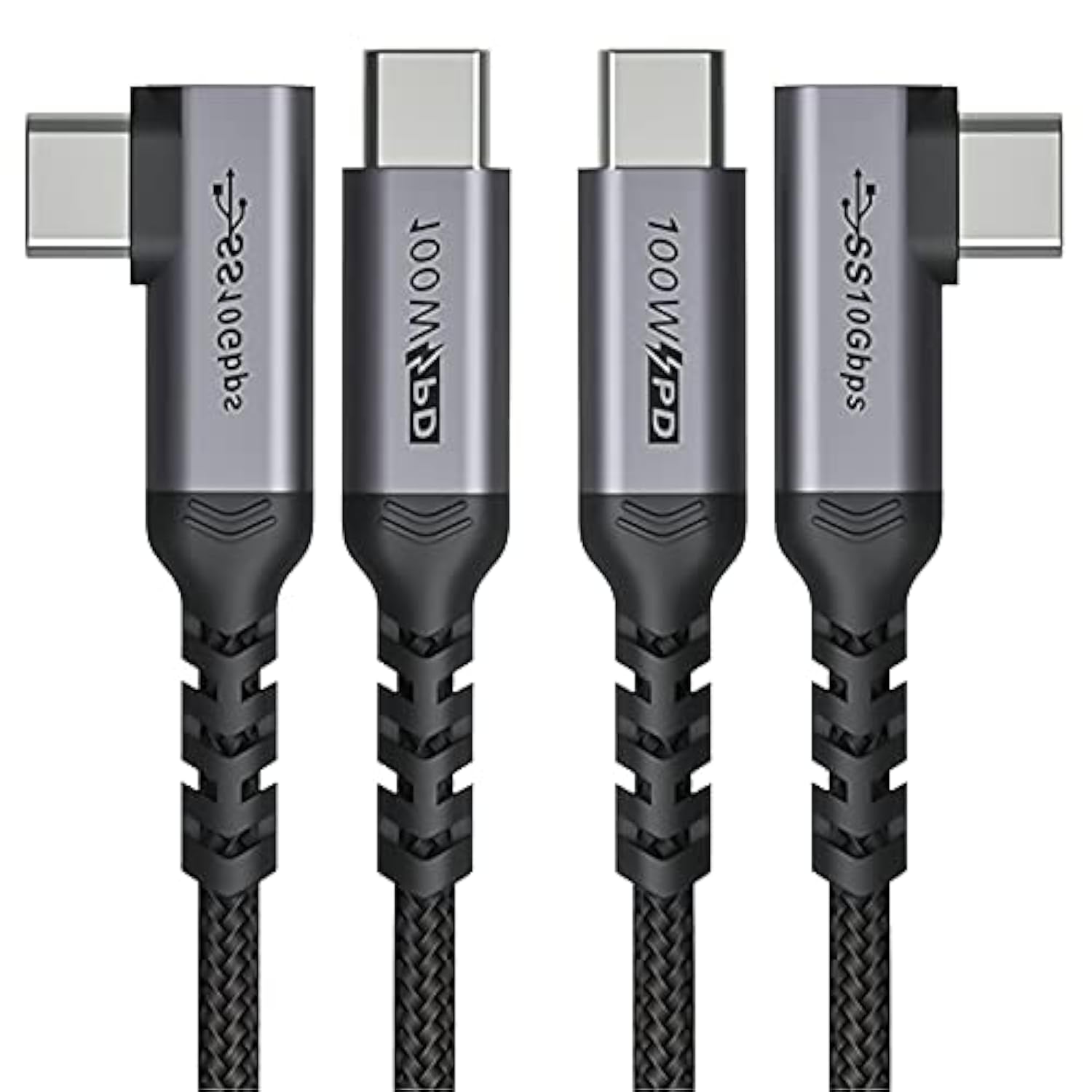 Usb C To Usb C Cable 100W,[2-Pack 6.6Ft Right Angle] Usb 3.1 Fast Charging Cor