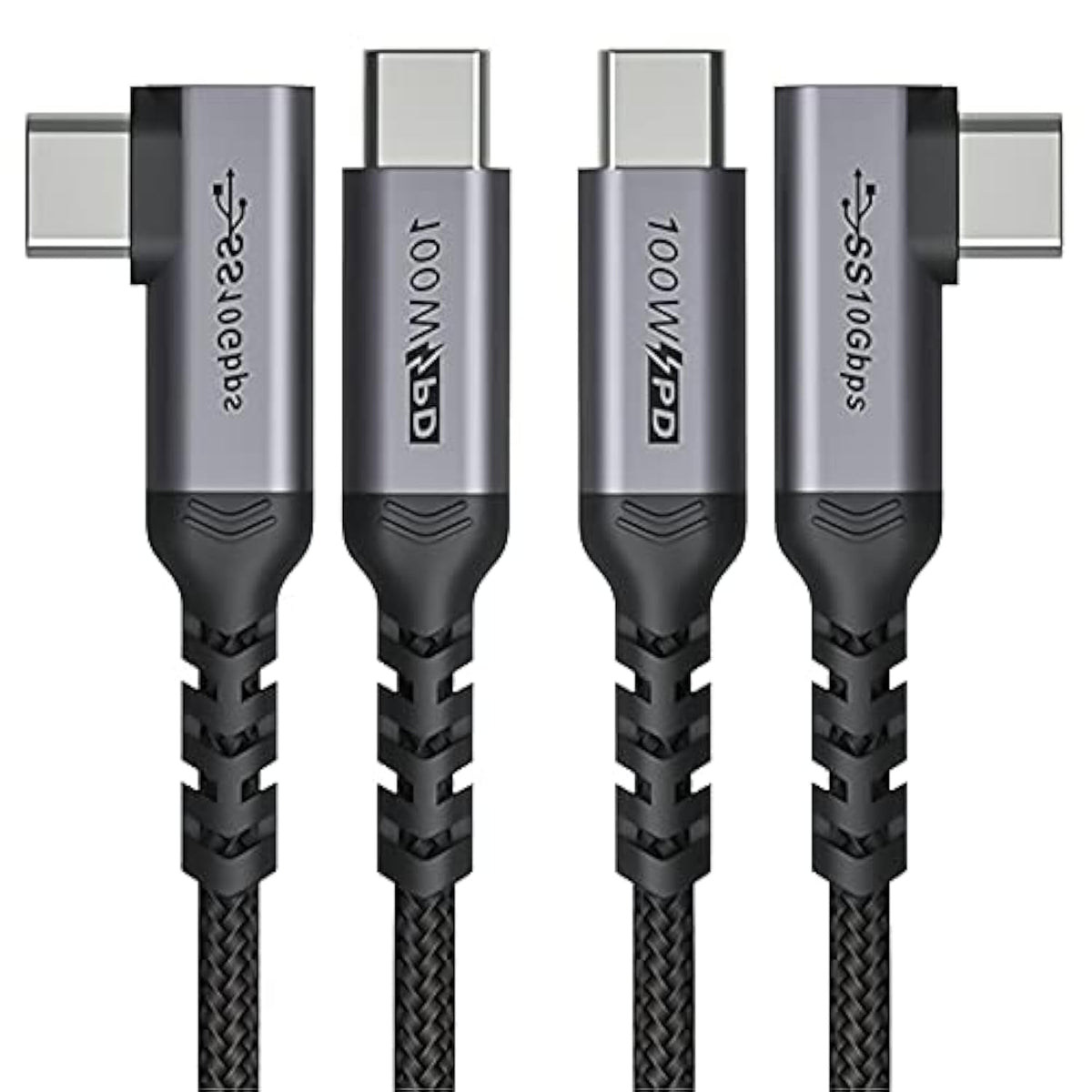 Usb C To Usb C Cable 100W,[2-Pack 6.6Ft Right Angle] Usb 3.1 Fast Charging Cor
