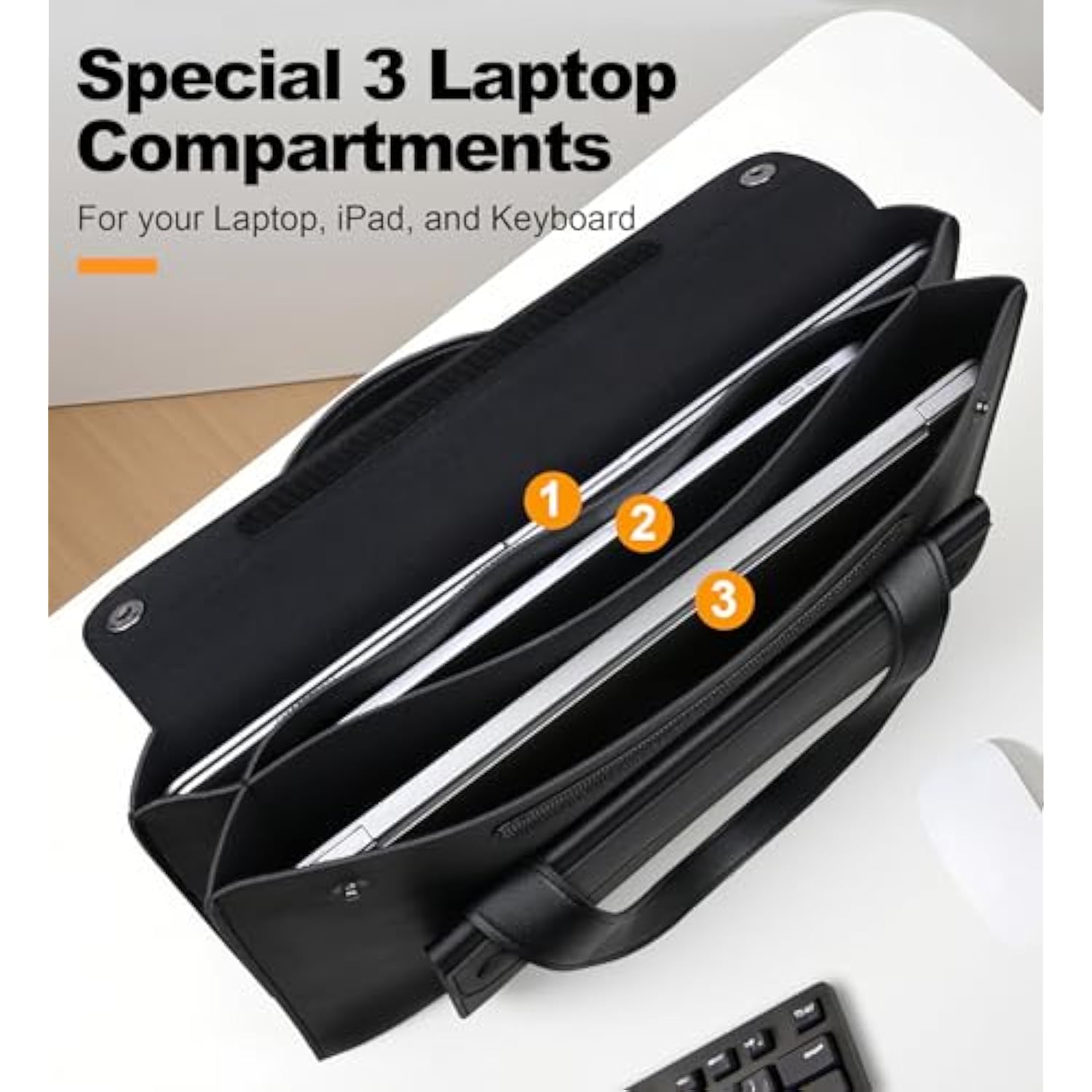 14 Inch Laptop Sleeve Case Bag For Hp 14" Laptop, Lenovo Dell Asus Acer Chromebook 14, Hp Stream 14, Dell Latitude 14, Asus Vivobook 14, Leather Computer Bag With 3 Compartments & Handle, Black