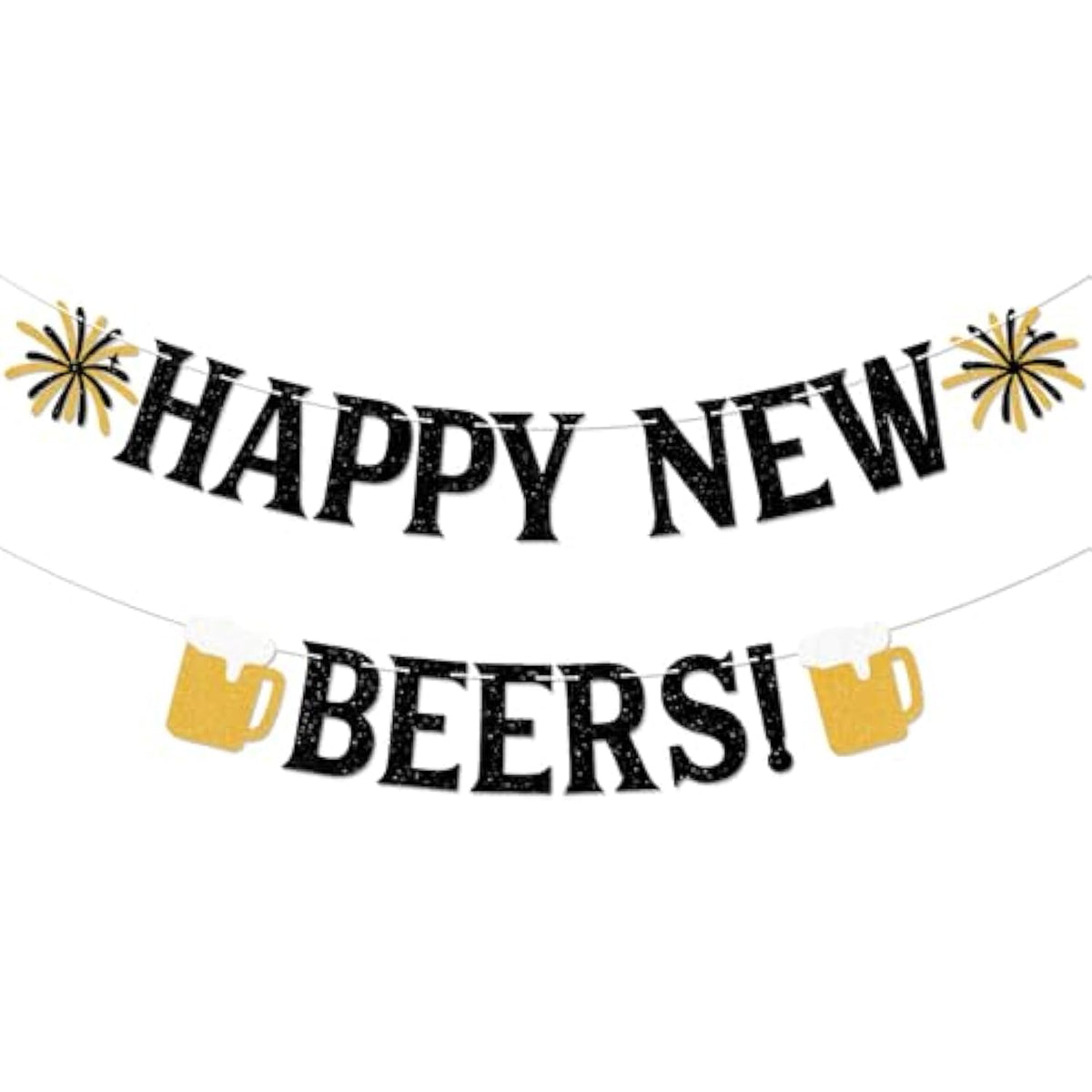 Happy New Beers Banner Black Glitter Beer Theme 2026 Party Decoration