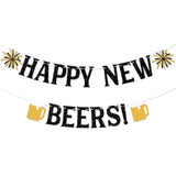 Happy New Beers Banner Black Glitter Beer Theme 2026 Party Decoration