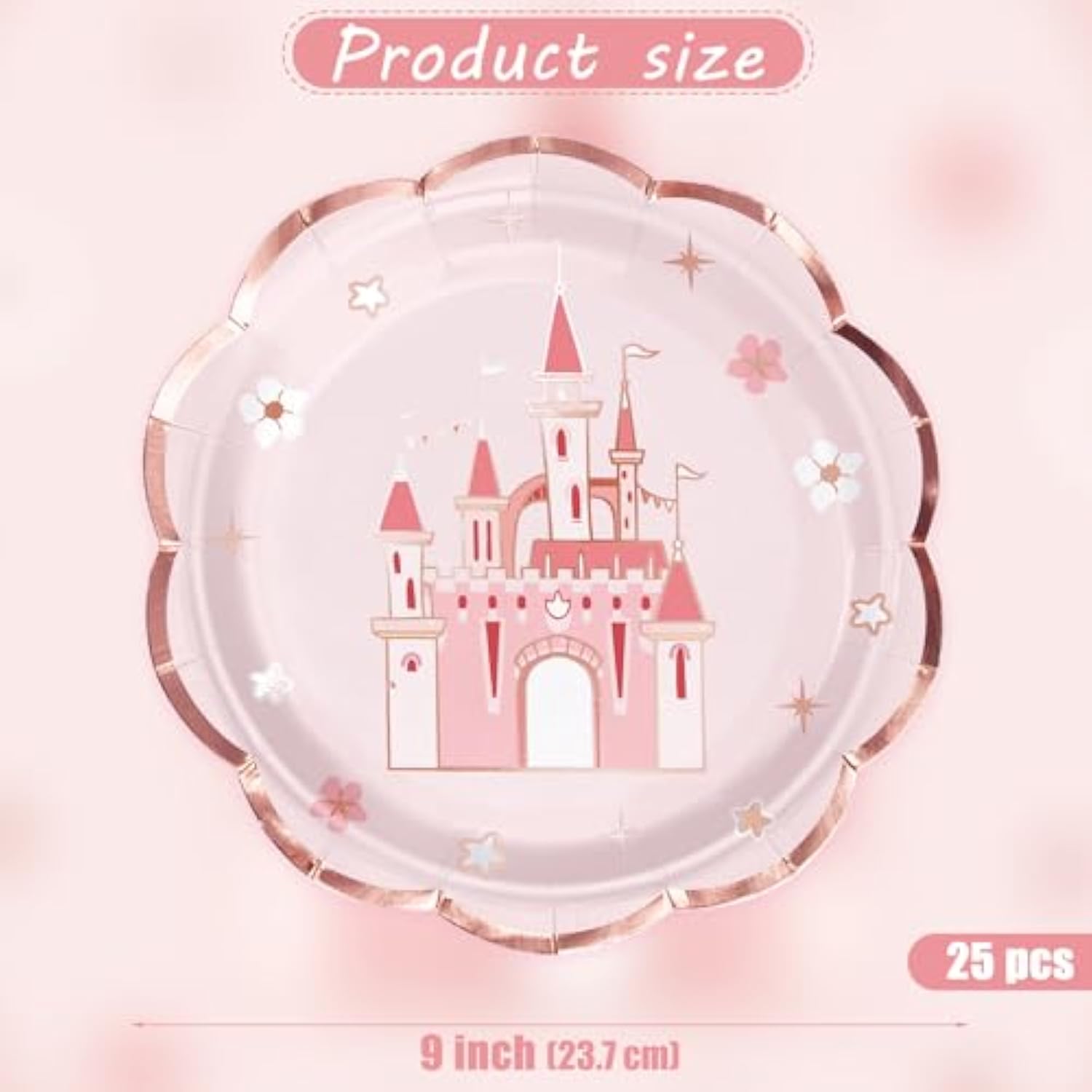 25Pcs Pink Princess Castle Plates – 9" Disposable Party Tableware Set
