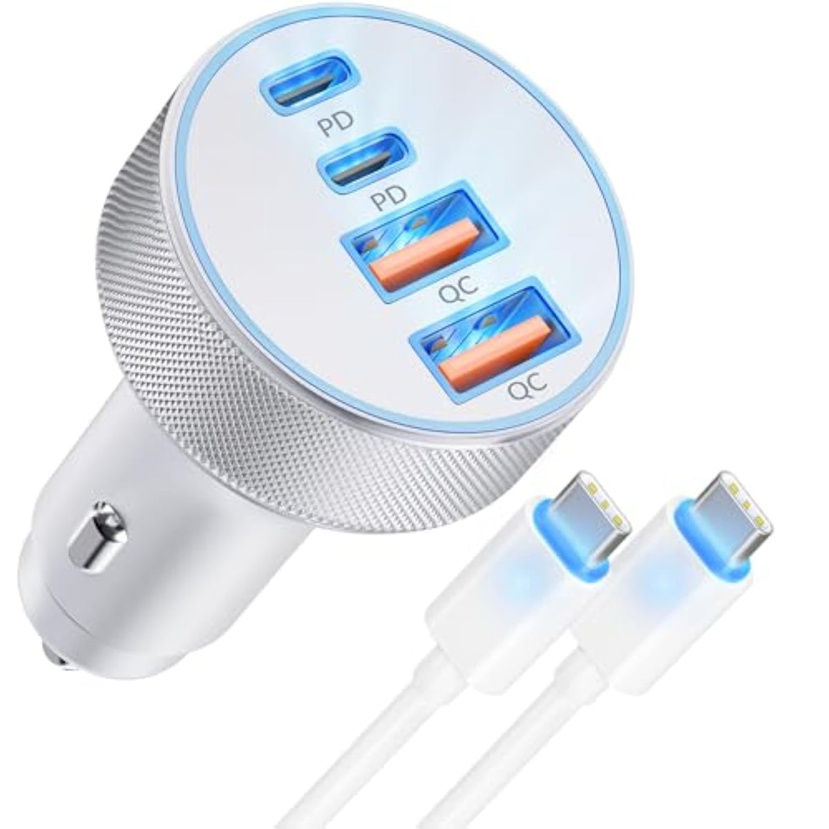 4-Port Usb C Car Charger For Iphone 16E/16/15 Pro Max/Plus, 90W Super Fast Charging Dual Usb-C & Usb-A Car Charger Adapter Cigarette Lighter With 3Ft Usbc Cable For Iphone 16/15, Ipad, Galaxy, Android