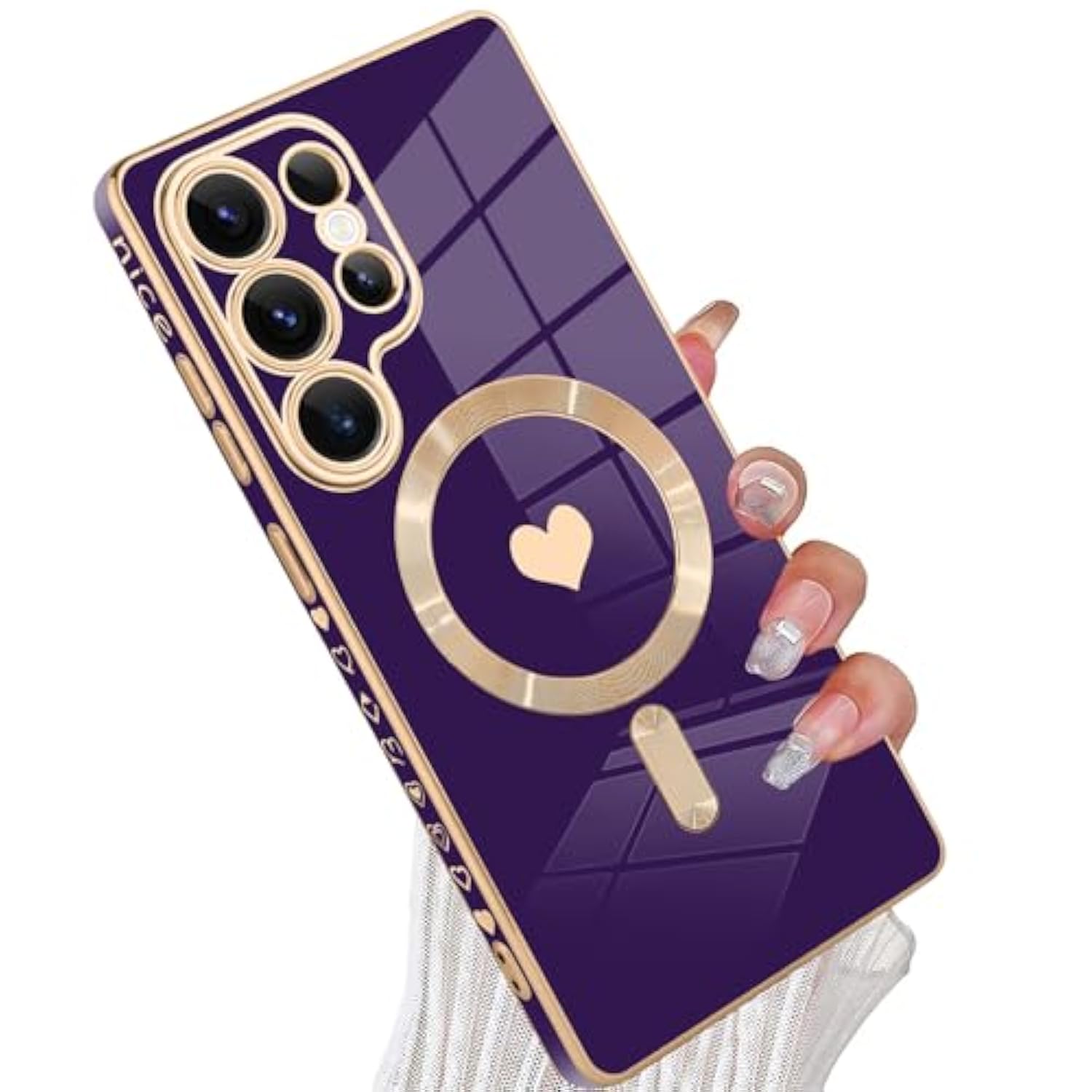 Magnetic For Samsung Galaxy S25 Ultra Case [Compatible With Magsafe] Cute Love Luxury Plating Edge Bumper With Full Camera Lens For Galaxy S25 Ultra Phone Case, Purple(6.9")