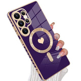 Magnetic For Samsung Galaxy S25 Ultra Case [Compatible With Magsafe] Cute Love Luxury Plating Edge Bumper With Full Camera Lens For Galaxy S25 Ultra Phone Case, Purple(6.9")