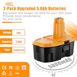 Replacement For Dewalt 18V Battery Ni-Mh 5000Ah Compatible With Dc9098 Dc9096 Dc9099 Dc970 Dw9095 Dw9096 De9039 De9095 De9096 De9098 Dw9098 Dw9099 2Pack Batteries