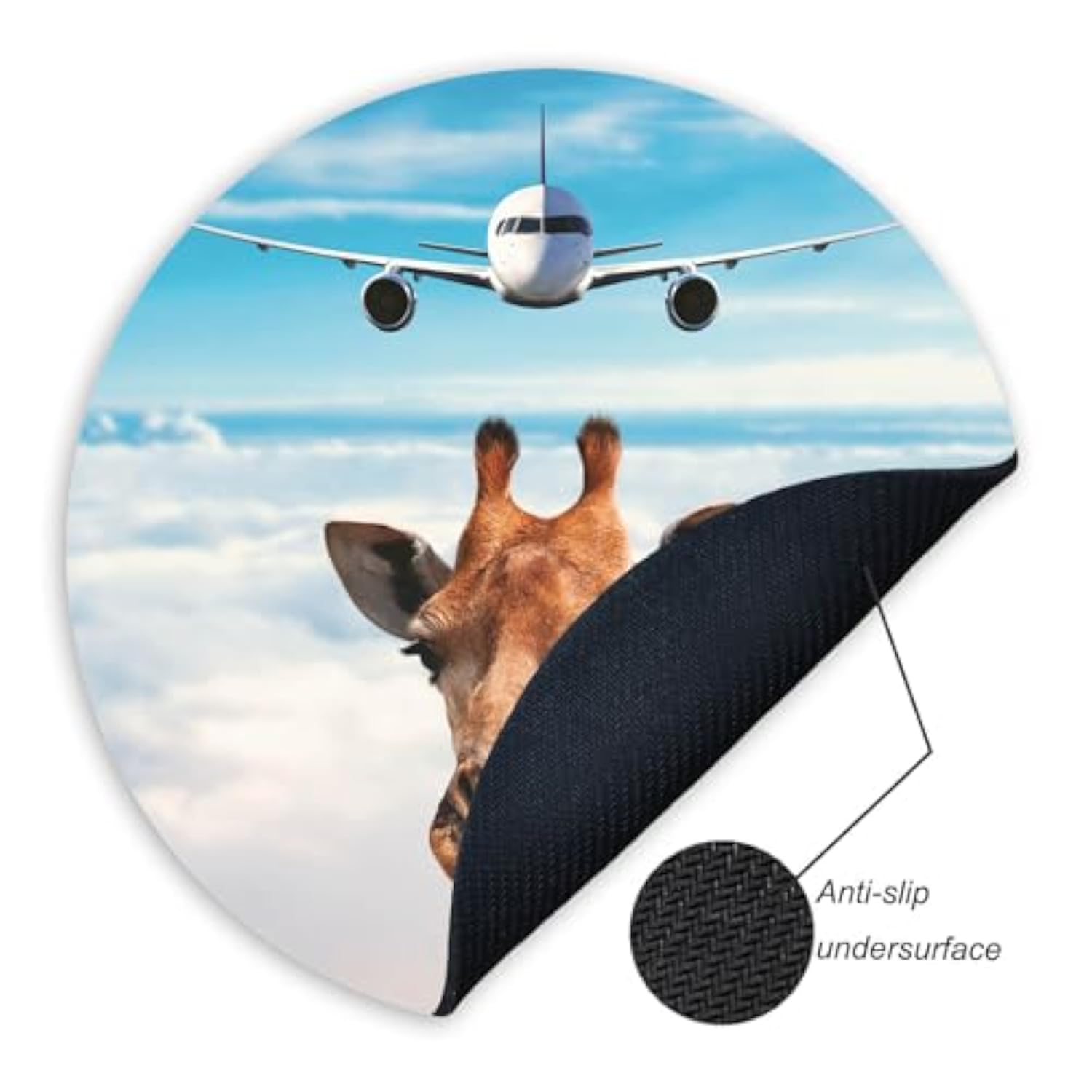 Mouse Pad A Plane And Cute Giraffe Above Clouds Non-Slip Rubber Base Mouse Mat Round Mousepad