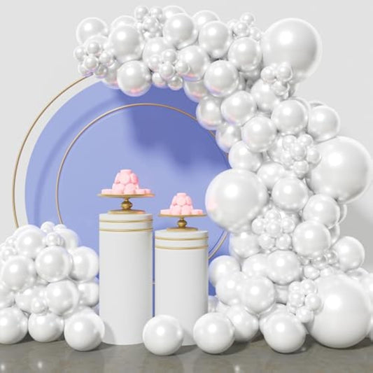 Pearl White Balloons Different Sizes For Garland Arch, 134Pcs Premium Party Latex Balloons For Birthday Party Graduation Wedding Anniversary Baby Shower Party Decoration