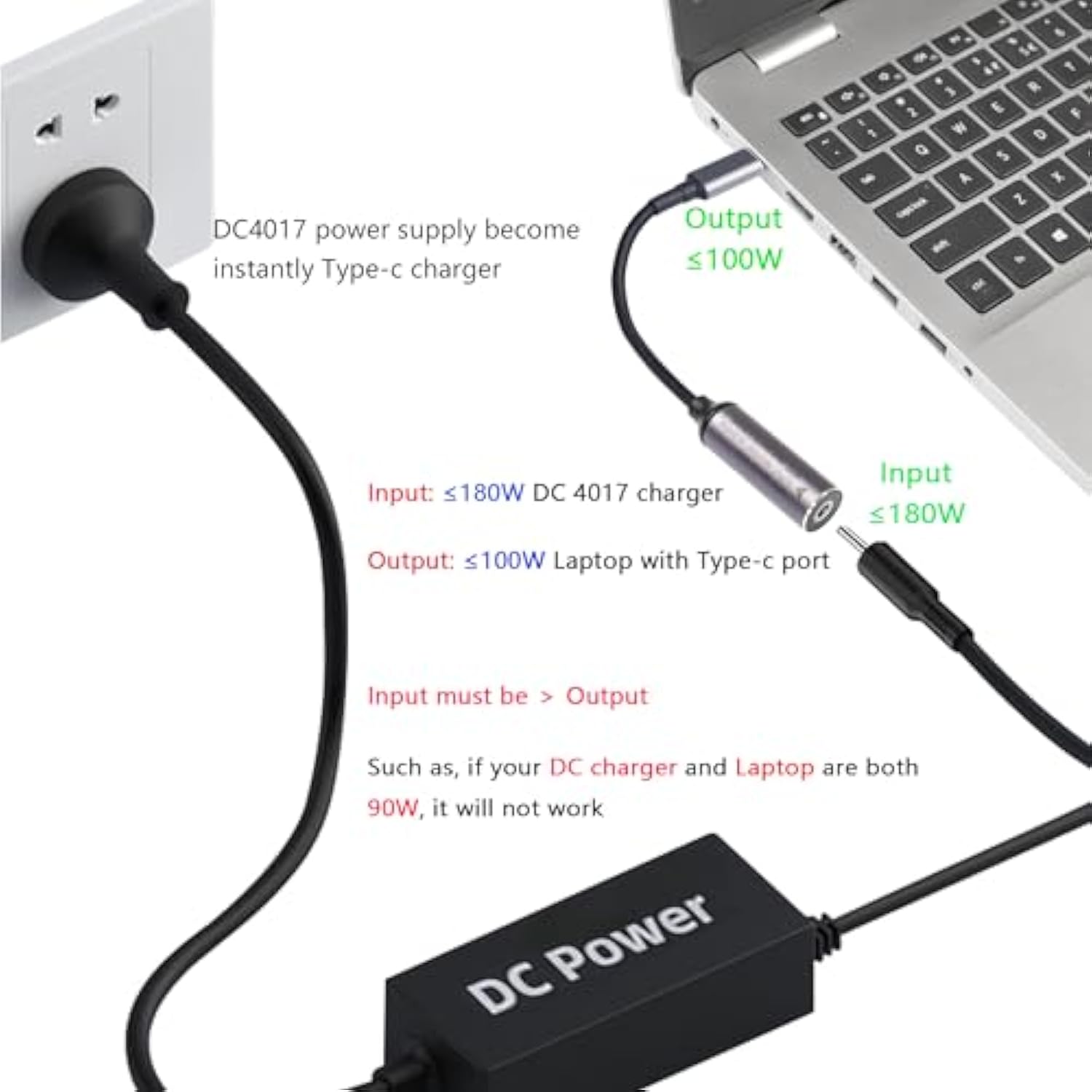 Pd 100W Dc4017 To Type C Power Charging Cable, Dc 4.0X1.7Mm Female Input To Usb Type C Male Extension Cable With Pd Automatic Identification Chip,For Phones,Tablets,Laptops