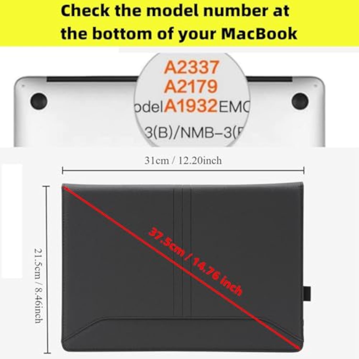 Tytx Compatible With Macbook Air 13 Inch Case, Pu Leather Macbook Air Cover For Model A2337 M1 A2179 A1932 2018-2021 Retina Display Touch Id, With Vents And Stand Function, Black