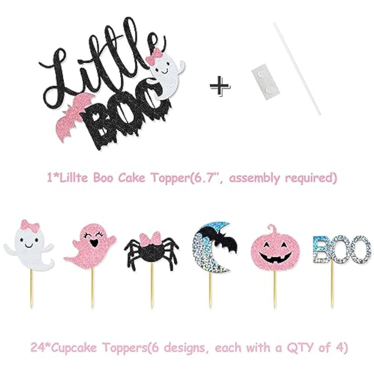 92 Pcs Little Boo Party Kit Little Boo Banner Cake Topper Boo Skeleton Bat Mylar Balloons For Pink Black Girl Halloween Baby Shower The Spooky One Halloween 1St Birthday Party Decorations