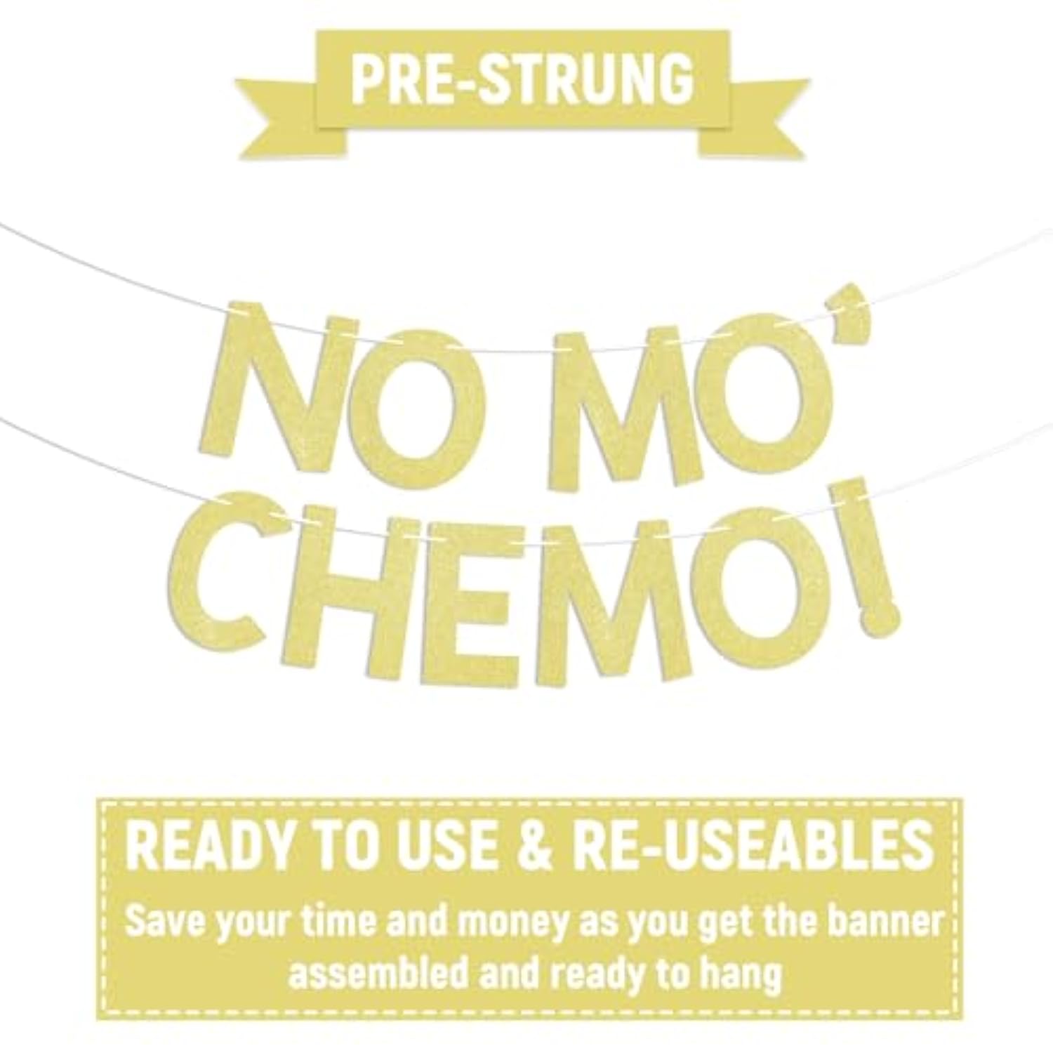 No Mo Chemo! Banner - Cancer Survivor, Cancer Free, Breast Cancer, Beat Cancer, Peace Out Chemo Banner, Cancer Survivor Themed Party Decoration Gold Glitter