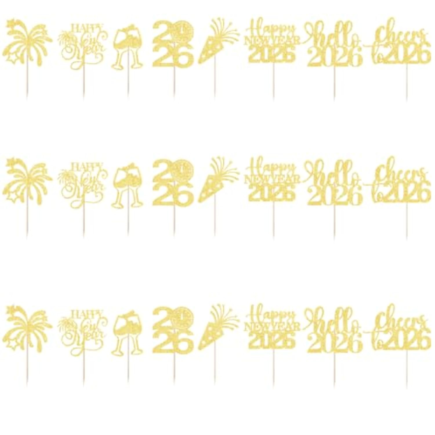 24 Pc 2026 Happy New Year Cake Toppers for Party Decorations