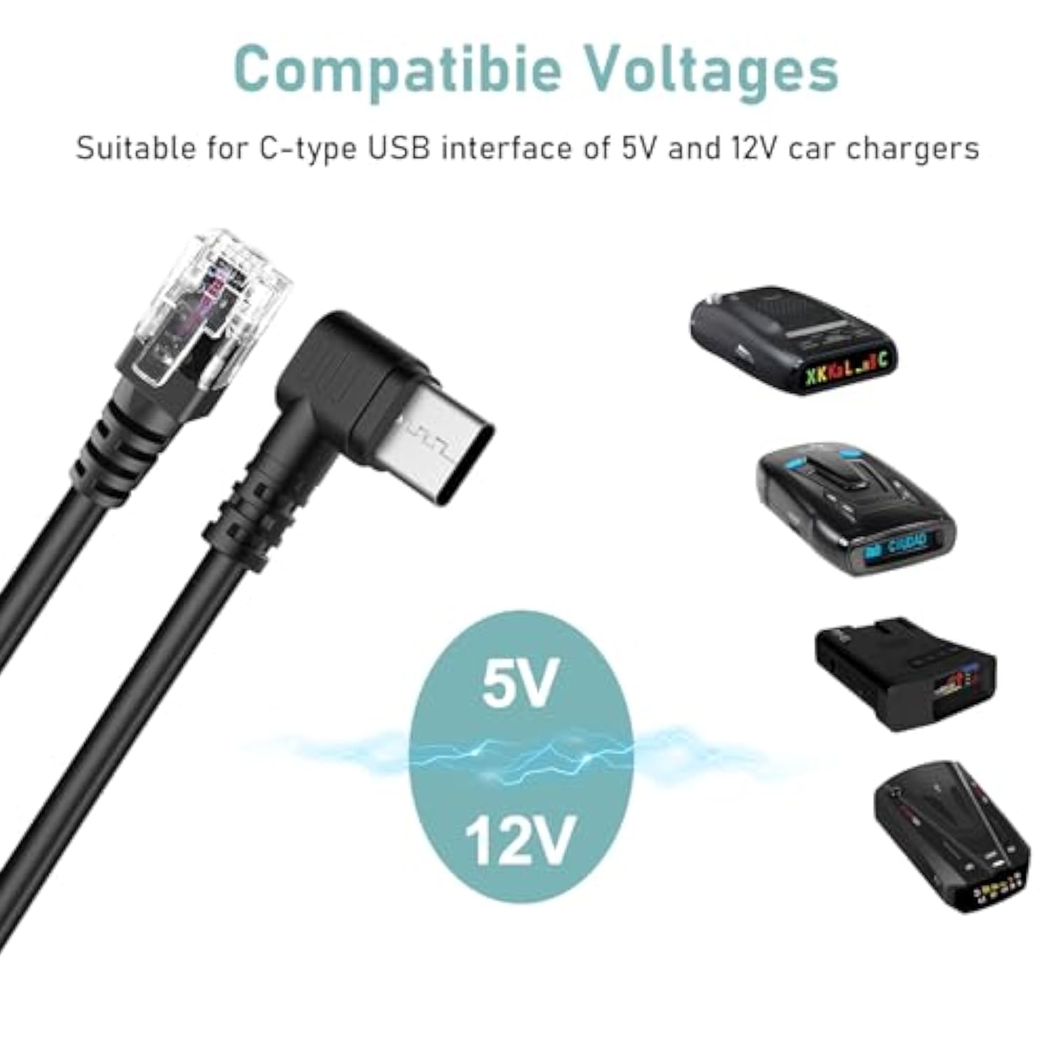 Radar Detector Cable,Usb-C To Rj11 Plug Cable,Use For Uniden R1 R3 R7 Beltronics Cobra Whistler Escort Max360 Passport 9500I Radenso Xp Etc Replacement Radar Detector Cable 6.56Ft