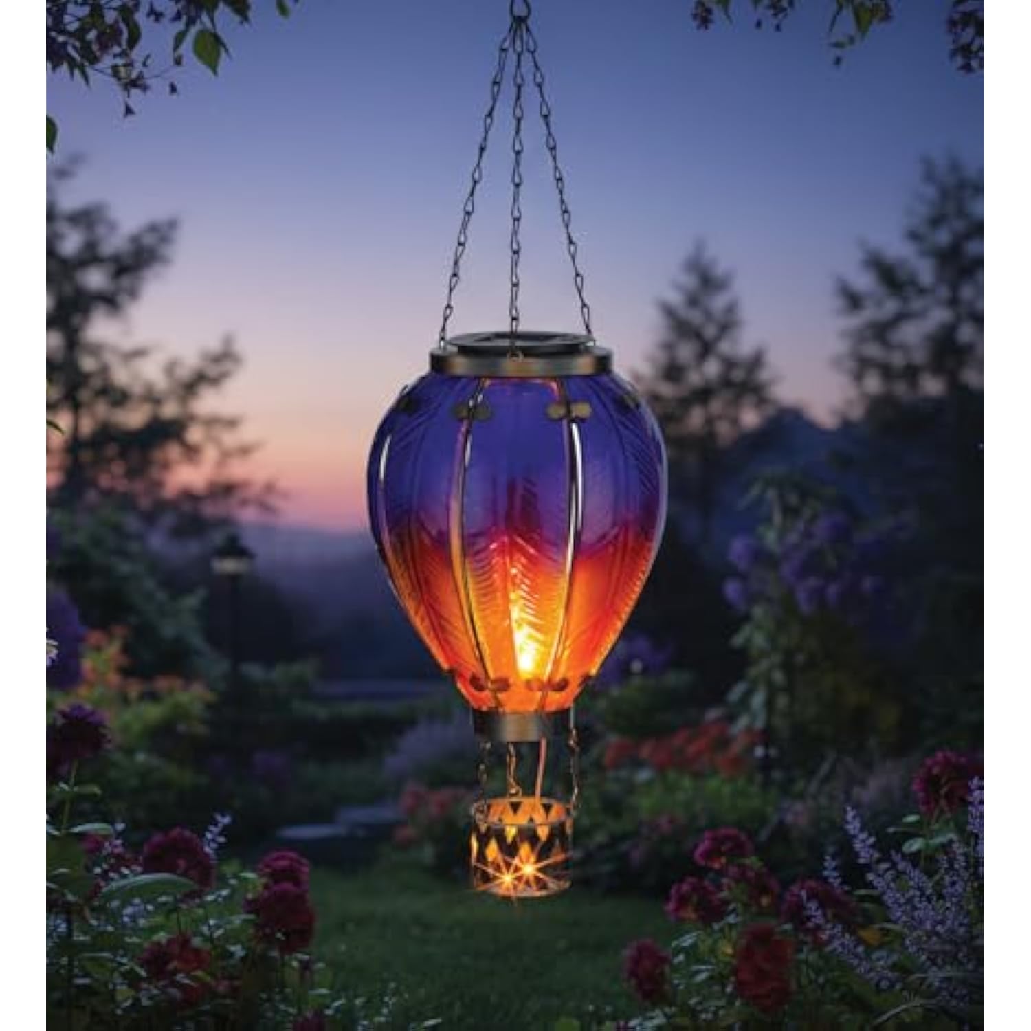 23.5 Inch Hot Air Balloon Solar Lantern – Hanging Solar-Powered Led Lights, Waterproof Portable Decorative Outdoor Lamp Made Of Metal & Glass For Garden, Patios & Pathway – Purple