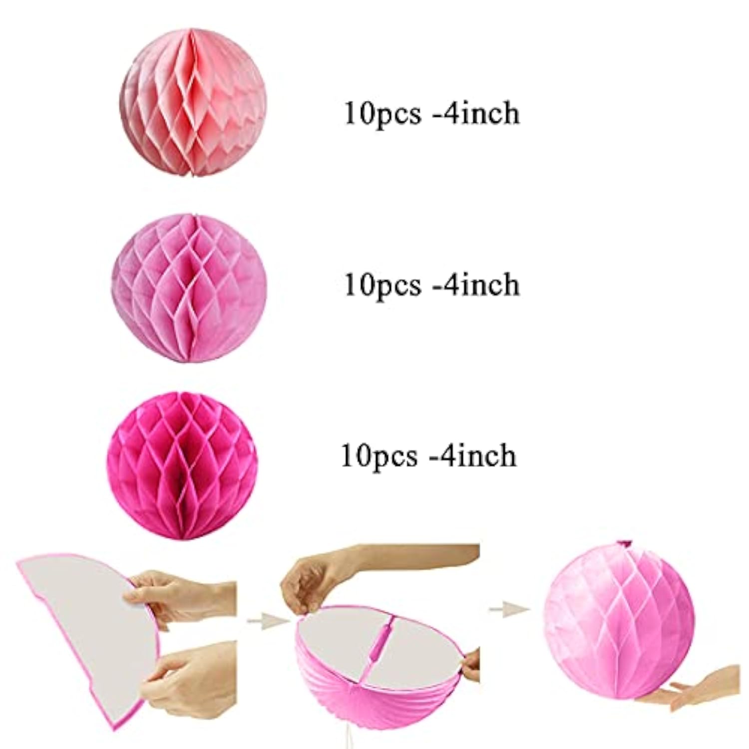 30Pcs 4Inch Pom Poms Tissue Paper Honeycomb Balls Flower Ball Wall Decor Pom Poms Decoration For Birthday Party Wedding Nursery Shower (Pink Set, 30Pcs-4Inch)