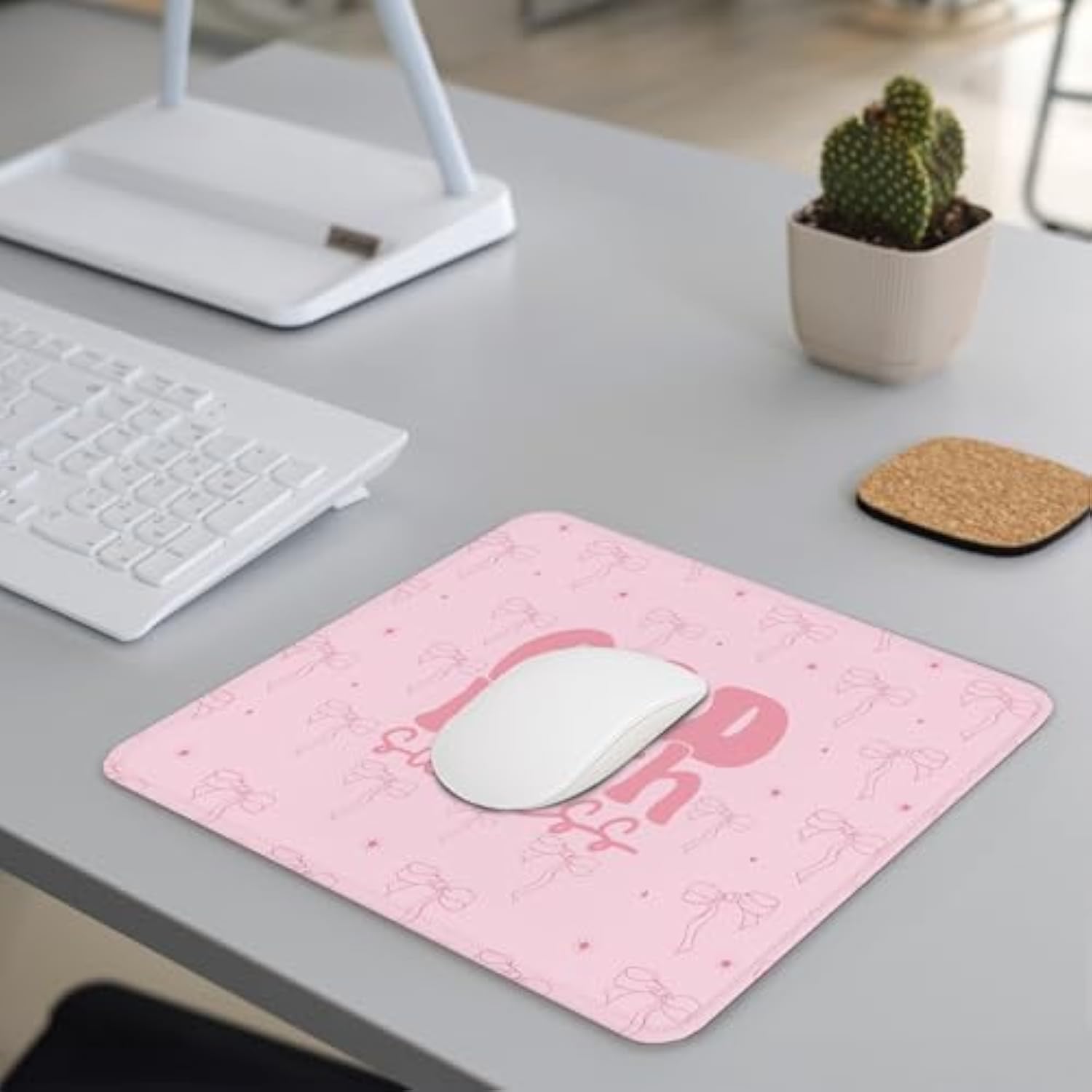 Couquette Pink Mouse Pad - Preppy Trendy Girly Office Desk Decor Accessories, Waterproof Non-Slip Rubber Base Cute Christian Mousepad For Wireless Mouse 7.9X9.5 Inch