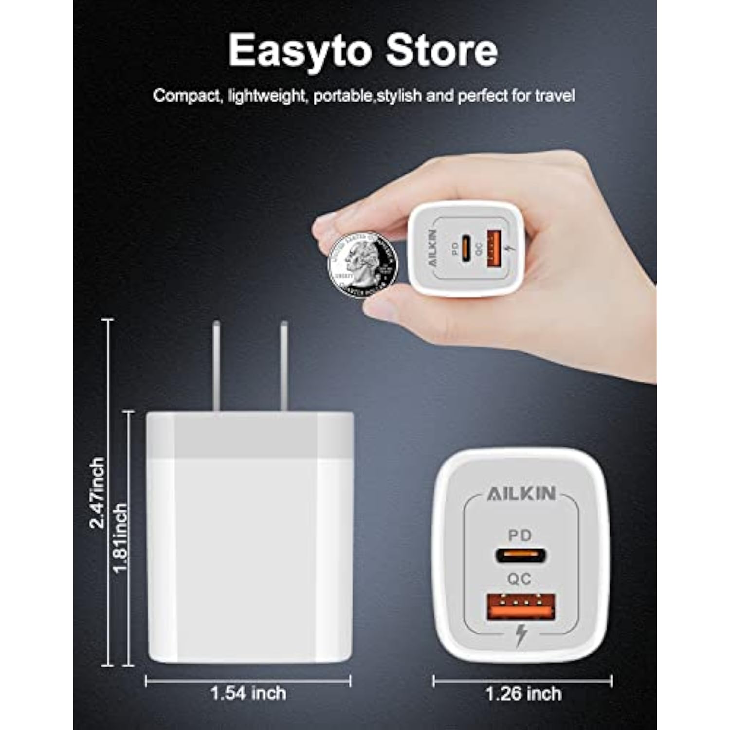 3Pack Dual Port Usb-C Wall Plug-In Usbc Charger, 20W Power Delivery + Qc3.0 Usb A Double Port Fast Charging Block For Iphone 15 14 13 12 Pro Max 14 Pro 12 Mini 16Pro Max 16 Plus 16E X Xs Cube