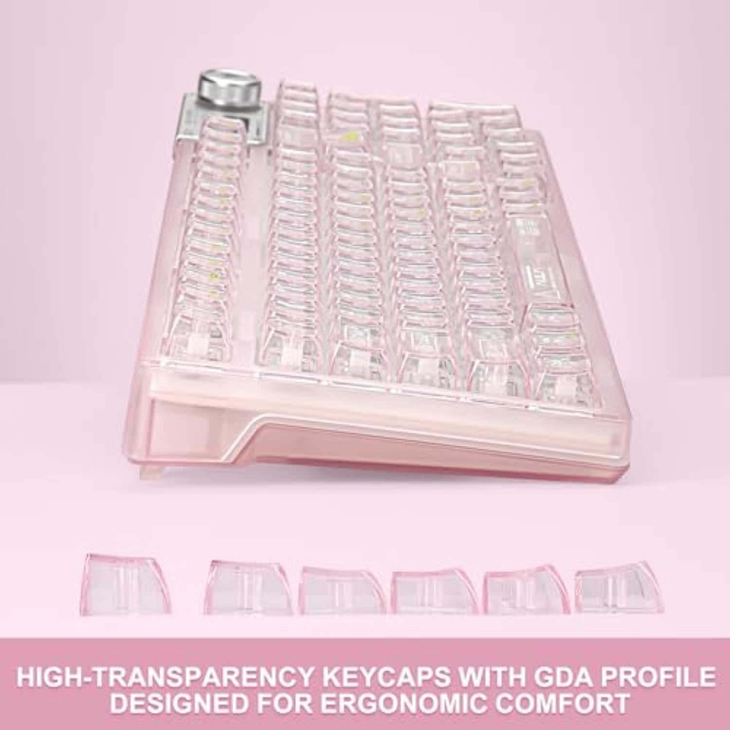 X Aula F98 Pro 95% Hot-Swappable Mechanical Keyboard – Transparent Keycaps, Rgb Backlit Gaming Keyboard, Tri-Mode Bt5.0/2.4G/Usb-C, Oled Display, 4000Mah Battery, Pink