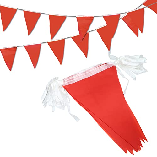 36 Feet Solid Red Pennant Banner - 30 Multicolor Bunting Flags (8x11 Inches) - Birthday Party Grand Opening Holiday Decorations