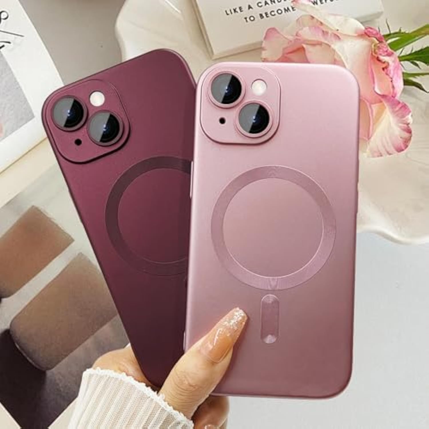 Magnetic Case For 13 Phone Case For Women/Men, Matte Luxury Soft Metallic Luster Design With Camera Lens Protector, Compatible With Magsafe Case For 13 6.1"-Wine Red