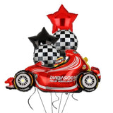 Race Car Balloon Set: Checkered Flag, Star Foil Balloons - Party Decor