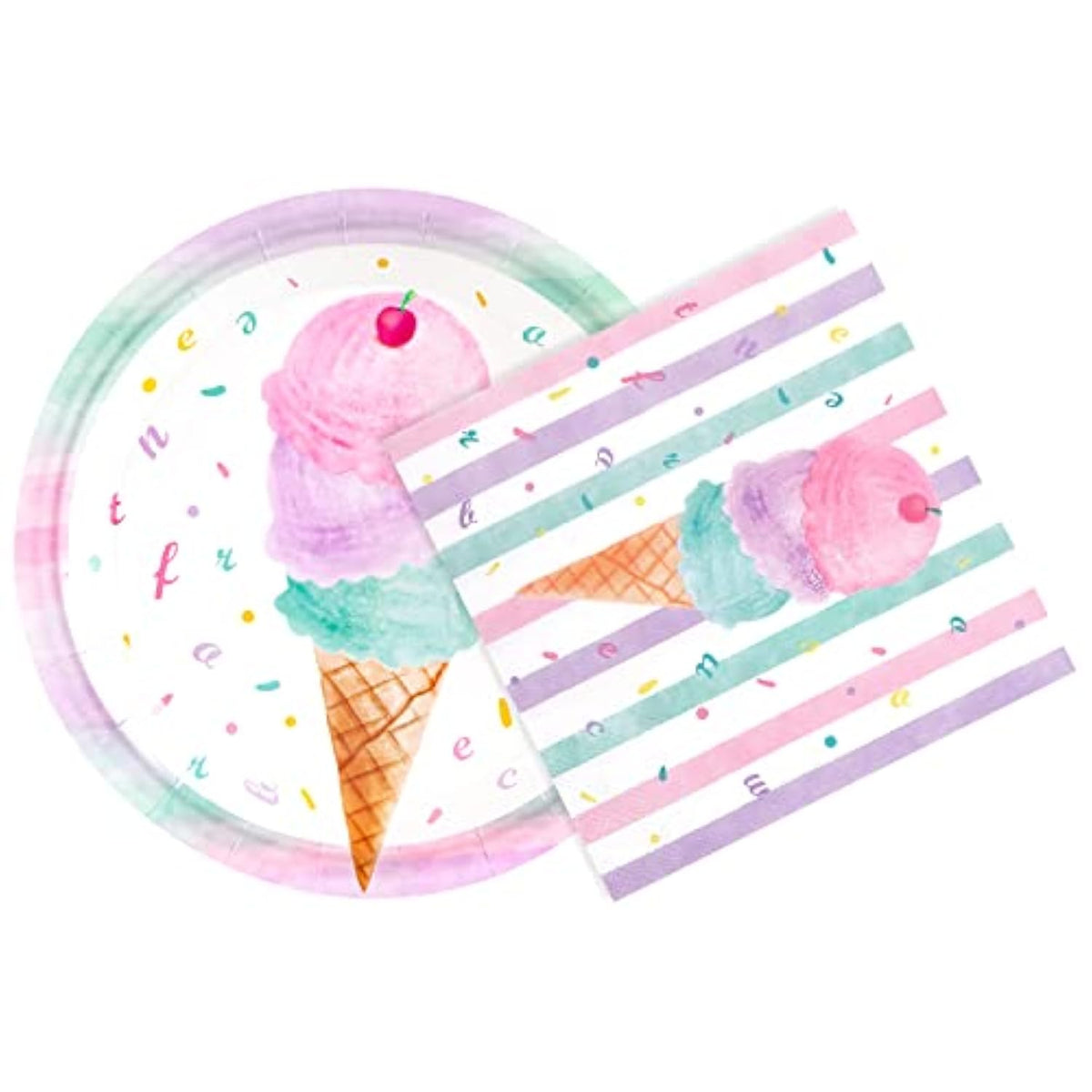 Ice Cream Party Plates And Napkins - Serves 50 Guests 100 Pcs Pink Sweet Ice Cream Themed Party Supplies For Girls Birthday Baby Shower Pool Summer Celebration Dinner Picnic Party Tableware