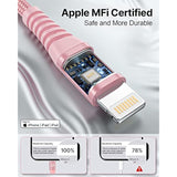 Iphone Charger 6Ft 2Pack, Apple Certified Usb A To Lightning Cable Nylon Braided Phone Charger Cord Fast Charging For Iphone 14 13 12 11 Pro Xr Xs Max 10 8 7Plus 6 Se -Pink