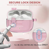 Clear TPU Protective Case with Carabiner for JBL Vibe Beam 2 Charging Case - Compatible with JBL Vibe Beam 2/Beam/Vibe 200TWS - Pink