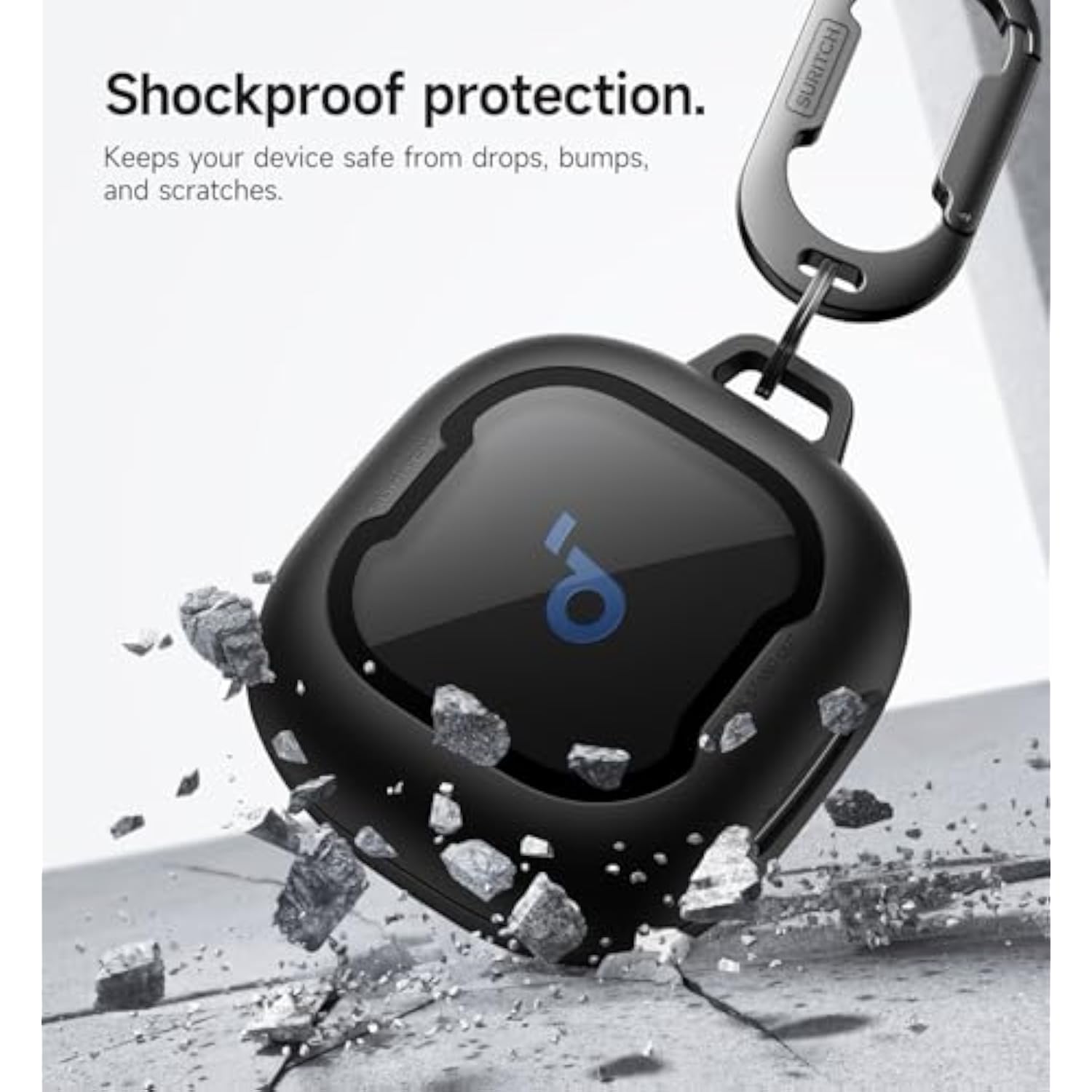 Soundcore Sport X20 Earbuds Case Cover with Shockproof Bumper and Logo Visible Design, Rugged Protective Cover with Carabiner and Cleaning Kit, Black