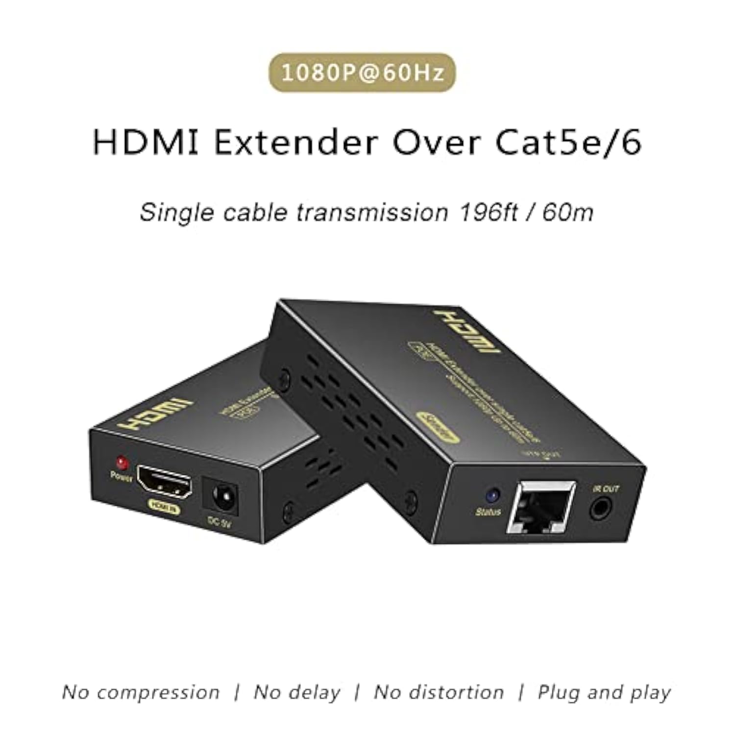 Hdmi Extender Over Cat5E/6 1080P, Hdmi Over Ethernet Extender 196Ft/60M, Hdmi