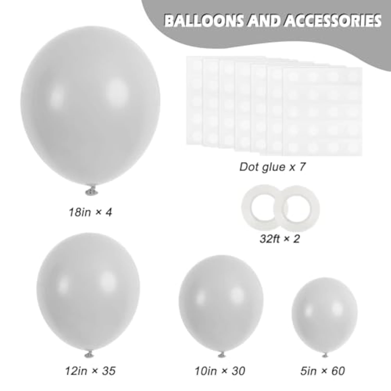 129pcs Matte Gray Balloon Garland Kit – 18–5" Balloons for Party, Wedding & Baby Shower