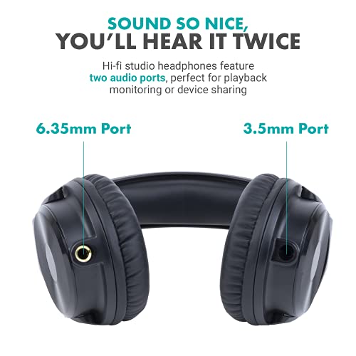 MH-100 Hi-Fi Studio Headphones with Microphone - Wired Over Ear Headphones for Gaming and Music with 3.5mm and 6.35mm Input - Comfortable Headphones