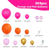 203Pcs Pink Orange Balloon Garland Arch Kit, Hot Pink Orange Metallic Gold Latex Balloons For Tropical Engagement Bridal Shower Bachelorette Birthday Party Balloons Decorations
