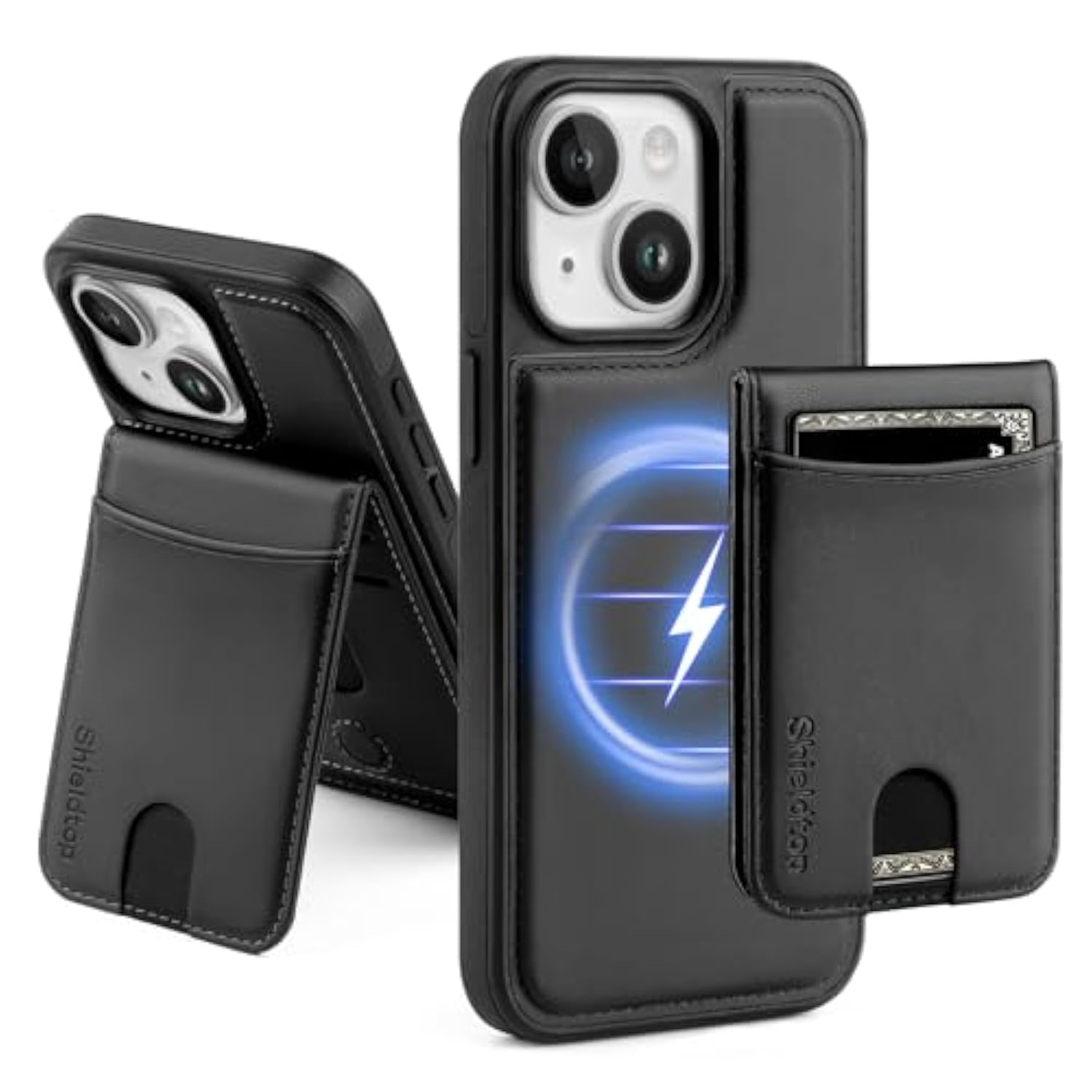 Compatible With Magsafe 2 In 1 Detachable For Iphone 15 Plus Wallet Case With Card Holder Women Men,Magnetic Pu Leather Rfid Blocking Flip Kickstand Credit Slots,For Apple 15 Plus,Black