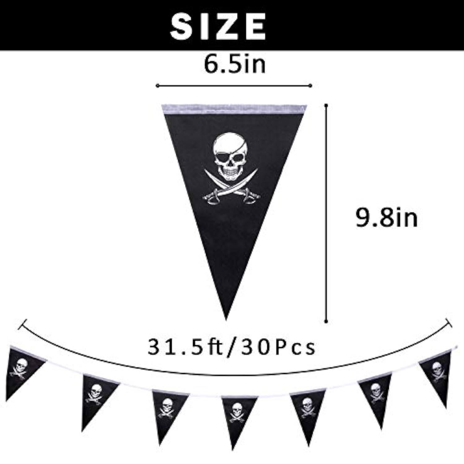 31.5ft Halloween Jolly Roger Banner 30pcs Skull Pirate Triangle Flags Bunting Party Decor