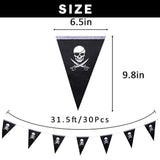 31.5ft Halloween Jolly Roger Banner 30pcs Skull Pirate Triangle Flags Bunting Party Decor