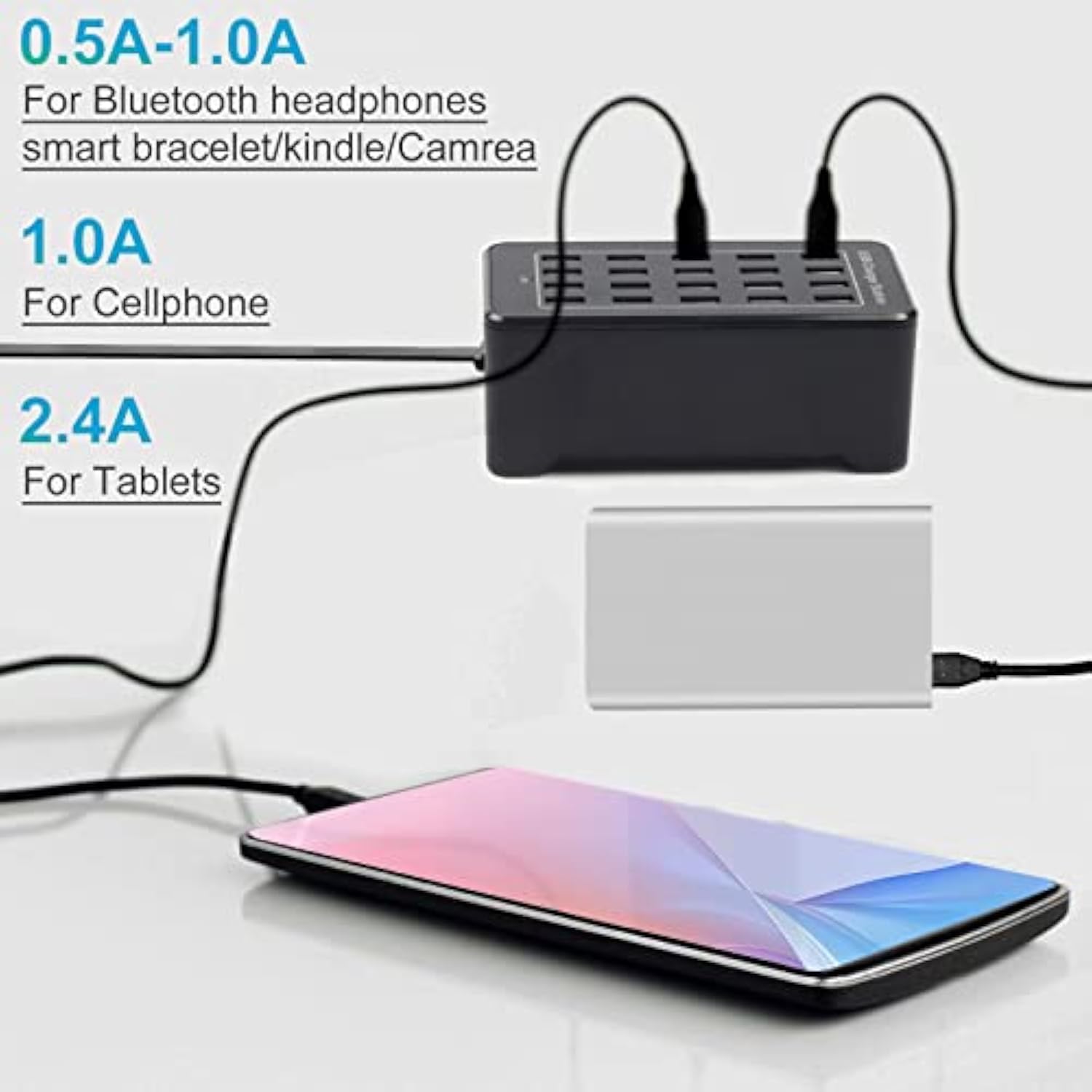 20-Port 100 W(20 A) Multiple Usb Charger Station? Multiport Usb Charging Station With Intelligent Detection, Compatible With Smartphones, Tablets, And More Devices