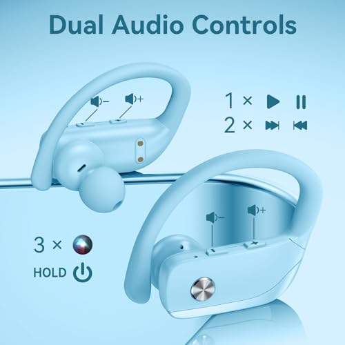 Ear Buds Wireless Earbuds Bluetooth Headphones with 80H Playtime LED Display Case, Over-Ear Hook with Mic, Stereo Sound, Easy Button Controls, Sports