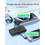 Ultra Slim 10000Mah Power Bank Built-In Cables And Foldable Ac Wall Plug, Pocket Size Usb C Portable Charger, External Battery Pack Compatible With Iphone Samsung Ipad Etc, Black