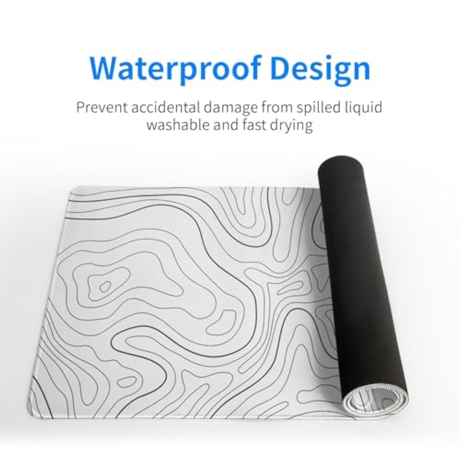 Topographic Contour White Gaming Mouse Pad Xl Geographic Map Lines Extended Big Large Desk Mat Non-Slip Rubber Base Stitched Edge Long Keyboard Mousepad For Pc Computer Laptop,31.5X11.8 Inch